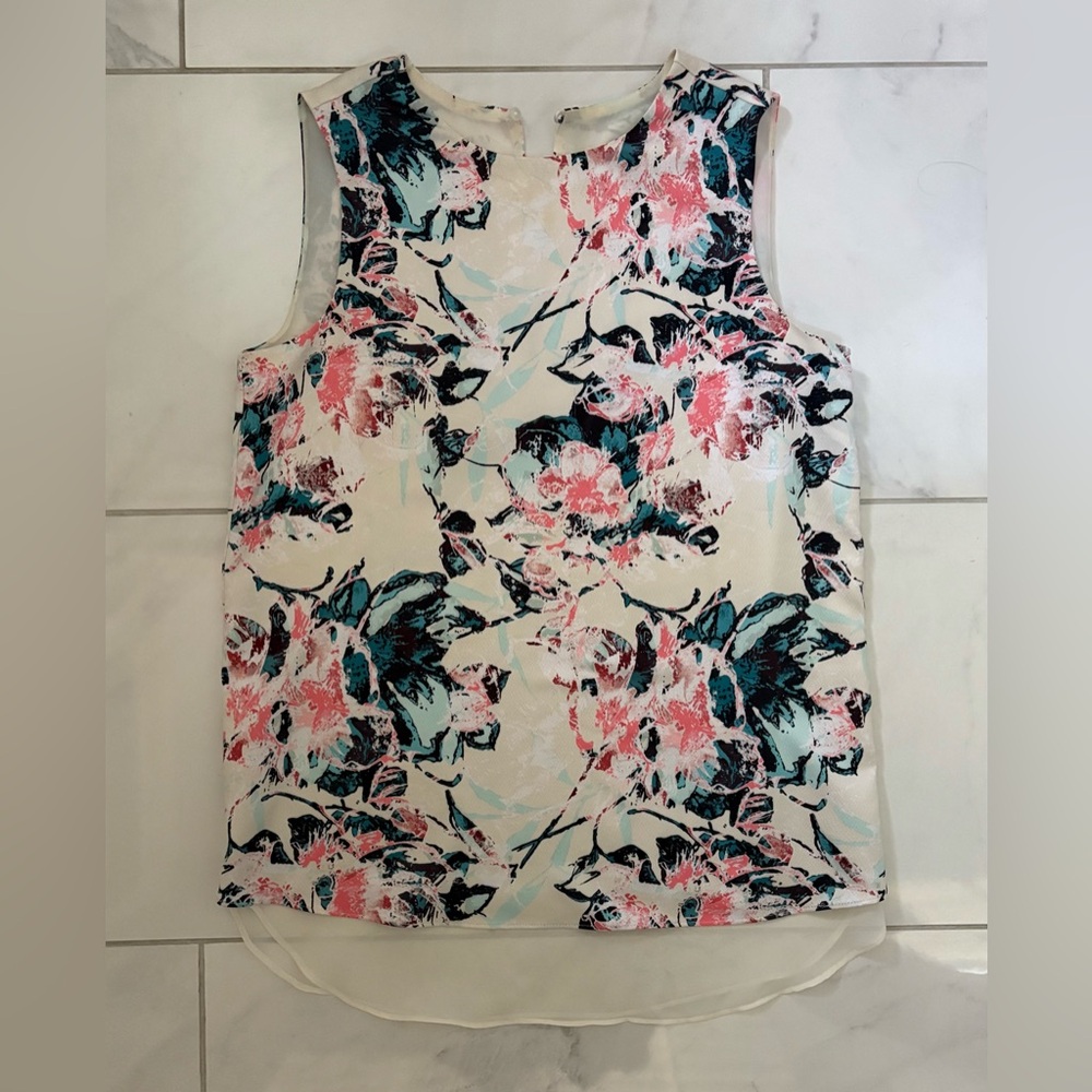Cooper & Ella Long Floral Blouse - Pink, Blue, Black on Cream, XS